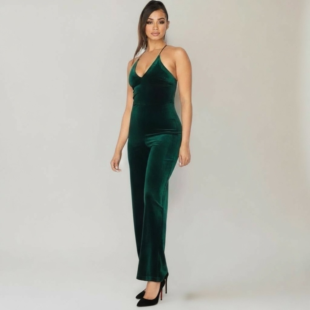 TEEZE ME Emerald Velvet Jumpsuit size 7/8